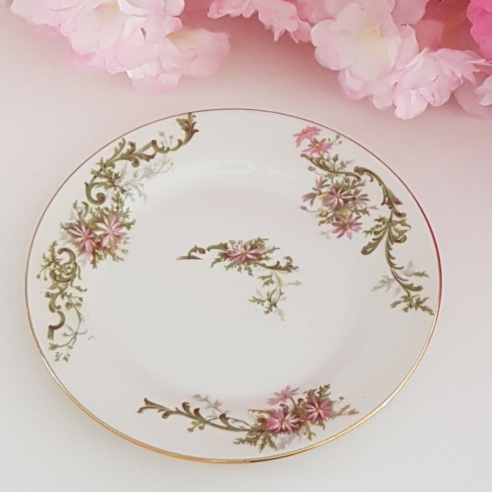 1920s Limoges Porcelain Side Plates: Pink Daisy Floral 6-inch Set Wedding Gift
